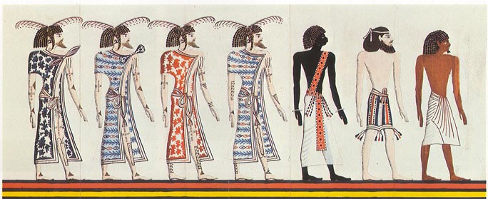 (l to r) 4 Libyans, Nubian, Semite, Kemetian [Egyptian] - Tomb of Sety I